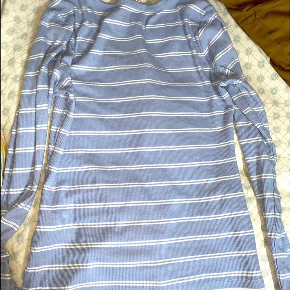 Strechy mid blue and white long sleeve top